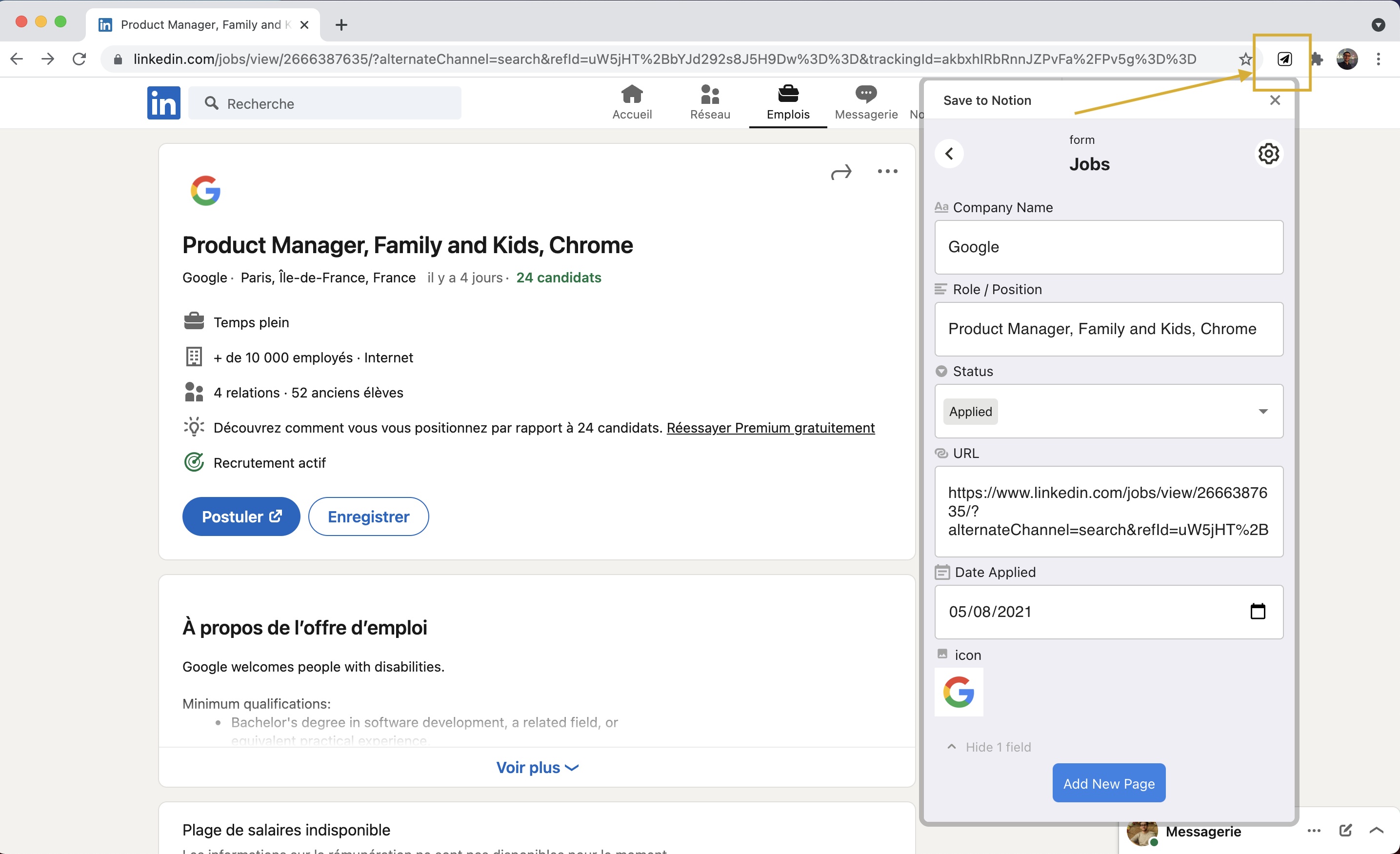 Add any job in one click with the browser extension.