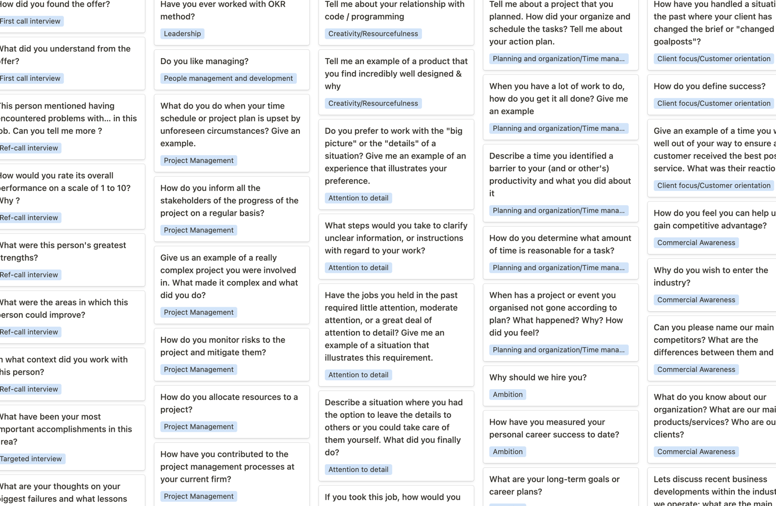150 standard interview questions, built in.